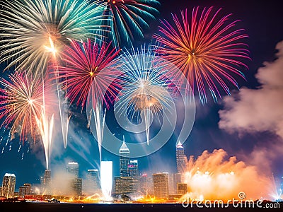 4th of July Celebration with Fireworks Stock Photo
