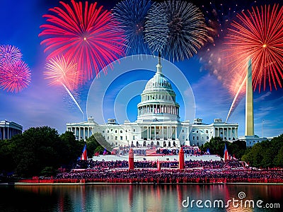 4th of July Celebration with Fireworks Stock Photo