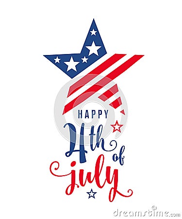 4th of July celebration holiday banner, star shape with typography lettering text Vector Illustration