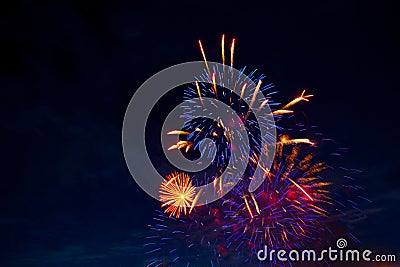 4th July fireworks. Fireworks display on dark sky background Stock Photo