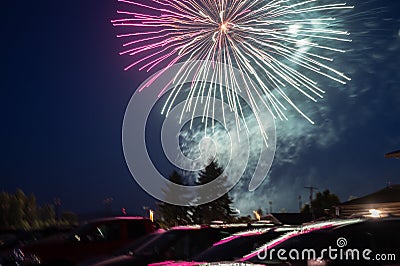 Pink and Blue Bursting Firework Display Stock Photo