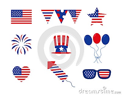 4th of July flat design icons Vector Illustration