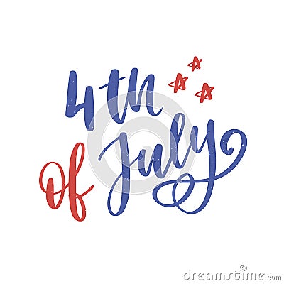 4th of July. Happy Independence day calligraphy Cartoon Illustration