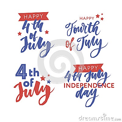 4th of July. Happy Independence day calligraphy Cartoon Illustration