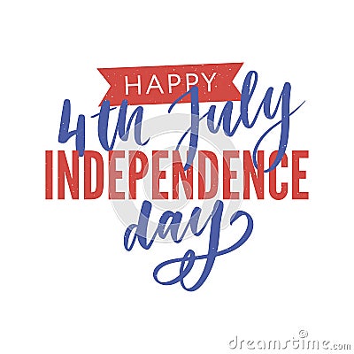 4th of July. Happy Independence day calligraphy Cartoon Illustration