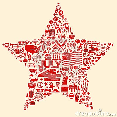 4th of July icon symbols collage illustration T-sh Vector Illustration