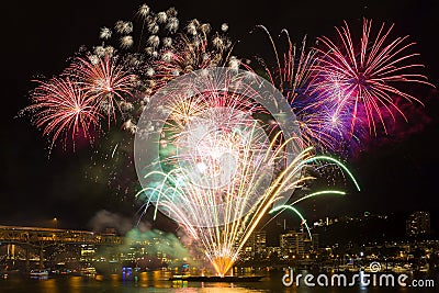 Portland Waterfront 4th of July Fireworks Stock Photo
