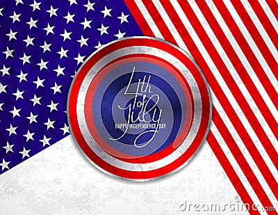 4th of July Independence Day greeting card , banner or invitation template. Round button roe web with patriotic colors Vector Illustration