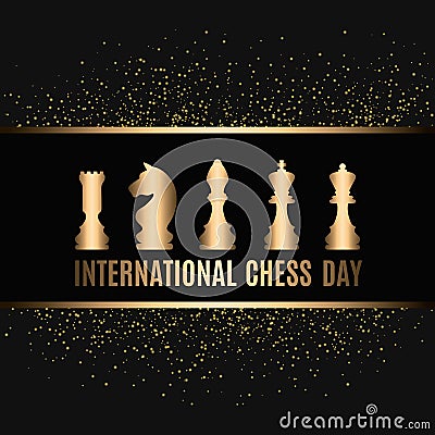 20th of July - international day of chess concept. beginning of a chess game on the old Board Vector Illustration