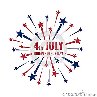 4th july, red and blue fireworks on white background Vector Illustration