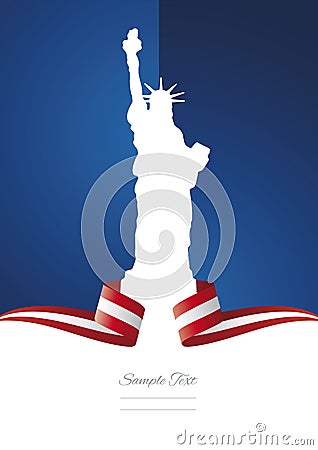 4th July Statue of Liberty USA ribbon blue background Stock Photo