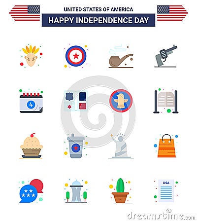 4th July USA Happy Independence Day Icon Symbols Group of 16 Modern Flats of book; date; st; calendar; american Vector Illustration