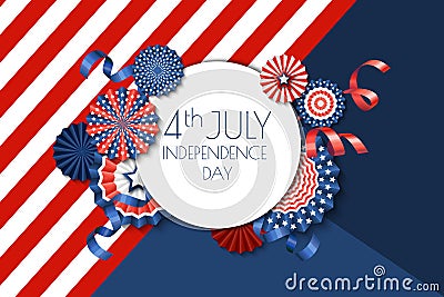 4th of July, USA Independence Day banner template.. Color background with paper stars in USA flag colors. Vector Illustration