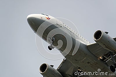 20th of June 2017 Berlin, Germany: The underside of a modern airplane Editorial Stock Photo