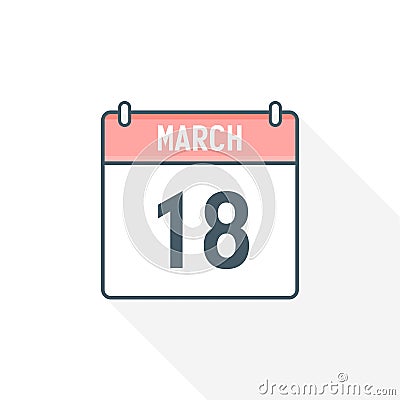 18th March calendar icon. March 18 calendar Date Month icon vector illustrator Vector Illustration