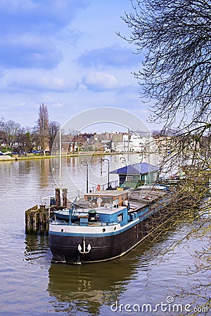 11th March 2017 - Editorial shot of a boat moared at Kew Pier London, UK Editorial Stock Photo