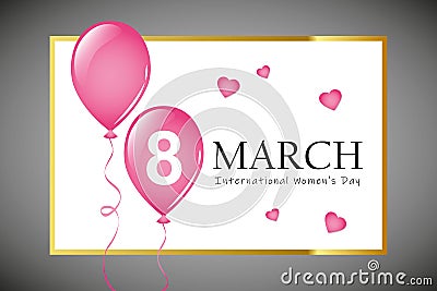 8th march international womans day greeting card with pink balloons Vector Illustration