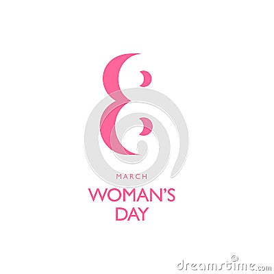 8th March, pink color symbol, negative space stylish vector logo template. Vector Illustration