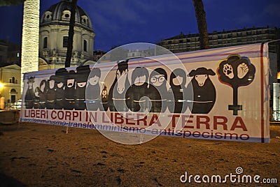 8th of march women`s right demonstration Rome Editorial Stock Photo