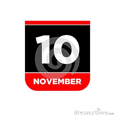 10th November calendar date icon. 9 Nov lettering Vector Illustration