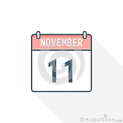 11th November calendar icon. November 11 calendar Date Month icon vector illustrator Vector Illustration