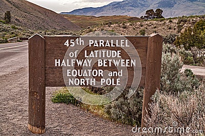 45th Parallel Sign in Montana Stock Photo