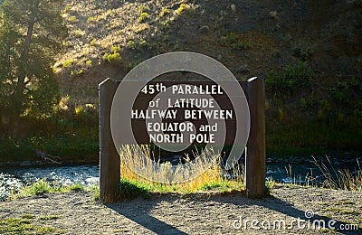 45th parallel at Yellowstone National Park Editorial Stock Photo
