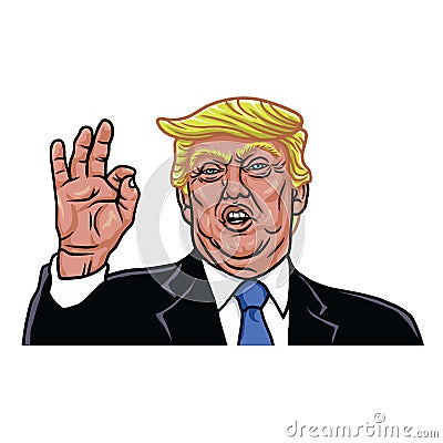 The 45th President of the United States. Caricature Cartoon Portrait of Donald Trump. Vector Illustration Vector Illustration