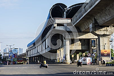 12th September, 2021, Kolkata, West Bengal, India: Under construction metro rail station in Kolkata Editorial Stock Photo