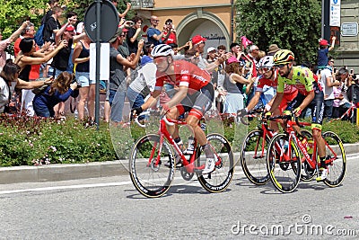 18.th stage of the 101 Â° Giro d`Italia of 05.2.201.201, at around 15 the cyclists will cross piazza Michele Ferrero piazza Savona Editorial Stock Photo