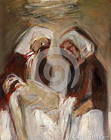 14th Stations of the Cross, Jesus is laid in the tomb and covered in incense Editorial Stock Photo
