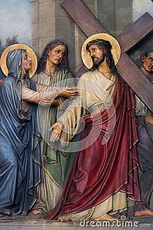 4th Stations of the Cross, Jesus meets His Mother Stock Photo