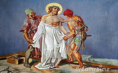 10th Stations of the Cross, Jesus is stripped of His garments Stock Photo