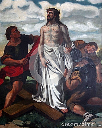 10th Stations of the Cross, Jesus is stripped of His garments Stock Photo