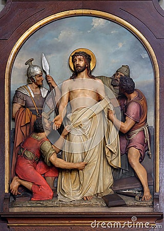 10th Stations of the Cross, Jesus is stripped of His garments Stock Photo