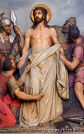 10th Stations of the Cross, Jesus is stripped of His garments Stock Photo