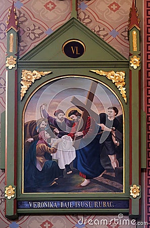 6th Stations of the Cross, Veronica wipes the face of Jesus Editorial Stock Photo