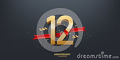 12th Year Anniversary Background Vector Illustration