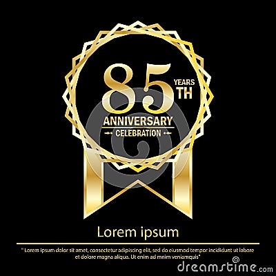 85th years anniversary celebration. anniversary logo with golden jagged edge ring elegance isolated on black background, vector Vector Illustration