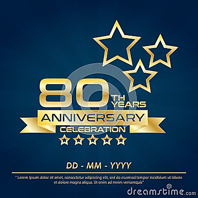 80th years anniversary celebration emblem ,anniversary logo with elegance golden and star design for web, game, creative poster, Stock Photo