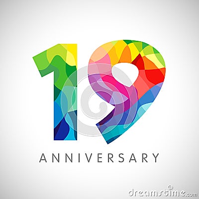 19th years anniversary facet numbers Vector Illustration