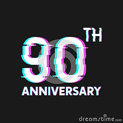 90th Years Anniversary Logo with Glitch Effect Style Vector for Banner, Poster, Flyer, Event Logo Vector Illustration