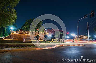 Tha Lamphun Gate & Lamphun city label of old city in Lamphun,Thailand Stock Photo