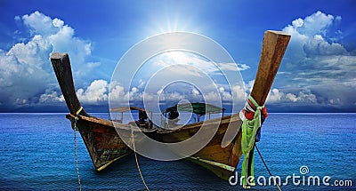 Thai andaman long tailed boat southern of thailand on sea beach Stock Photo