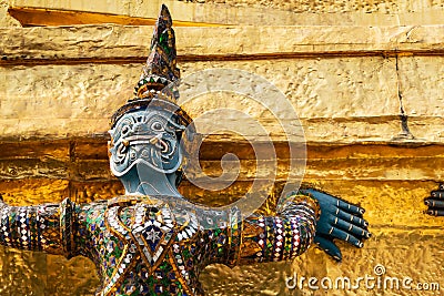 Thai antique sculpture, giant sculpture from Ramayana epic poem at Wat Phra Keaw, temple of the emerald Buddha, Bangkok Stock Photo