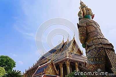 Thai antique sculpture, giant sculpture at Wat Phra Keaw, temple of the emerald Buddha, Bangkok Stock Photo