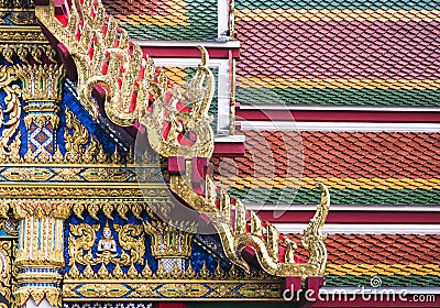 Thai architecture roof details Colorful Tiles element decoration Stock Photo