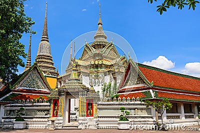 Thai architecture in Wat Pho at Bangkok, Thailand Stock Photo