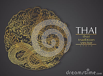 Thai art element Traditional gold for greeting cards Vector Illustration