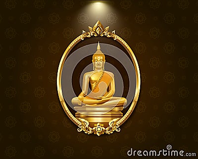 Thai art frame border pattern and buddha statue Vector Illustration